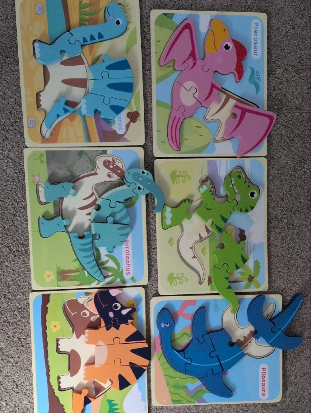 Kids Dinosaur Puzzle Set - Colorful Wooden Dino Puzzles